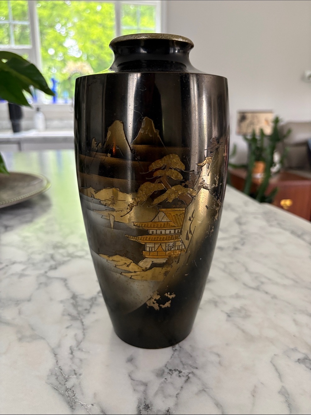 Black and Gold Asian-Inspired Decorative Vase - Stylish Home Accent